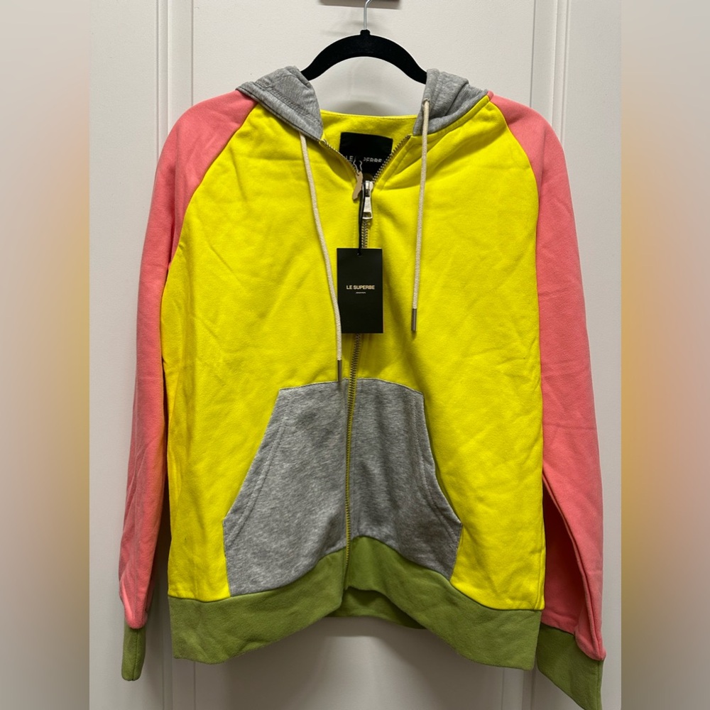 NWT Le Superbe Women's Yellow Colorblock Long Sleeve Full-Zip Hoodie Size M
